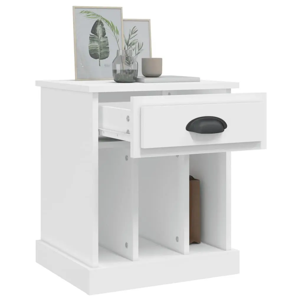 White Bedside Cabinet with Drawer and Compartments