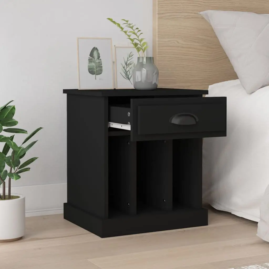 Black Bedside Cabinet with Storage Compartment