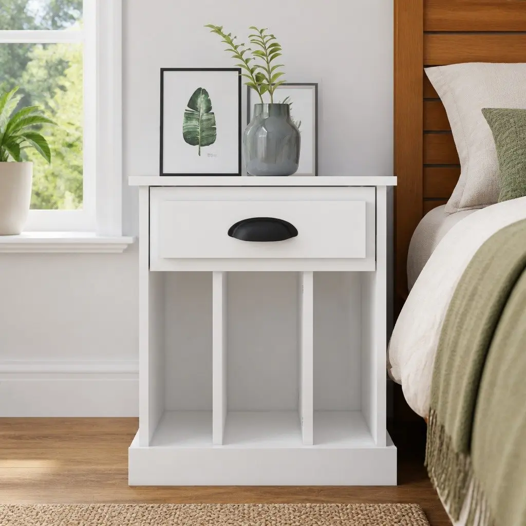 High Gloss White Bedside Cabinet with Storage Compartments