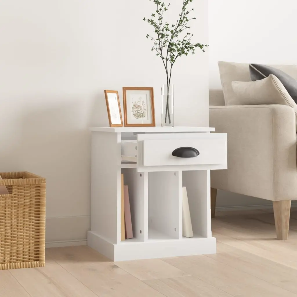 High Gloss White Bedside Cabinet with Storage Compartments