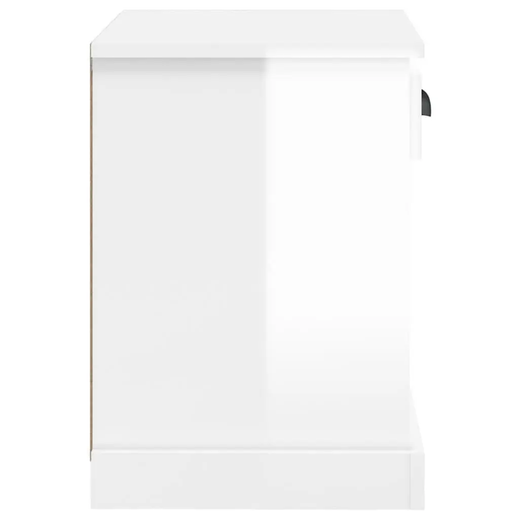 High Gloss White Bedside Cabinet with Storage Compartments