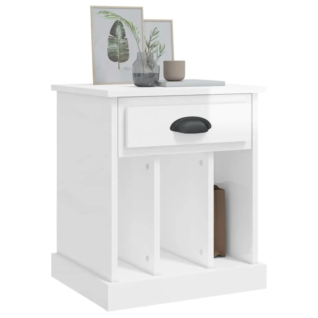 High Gloss White Bedside Cabinet with Storage Compartments