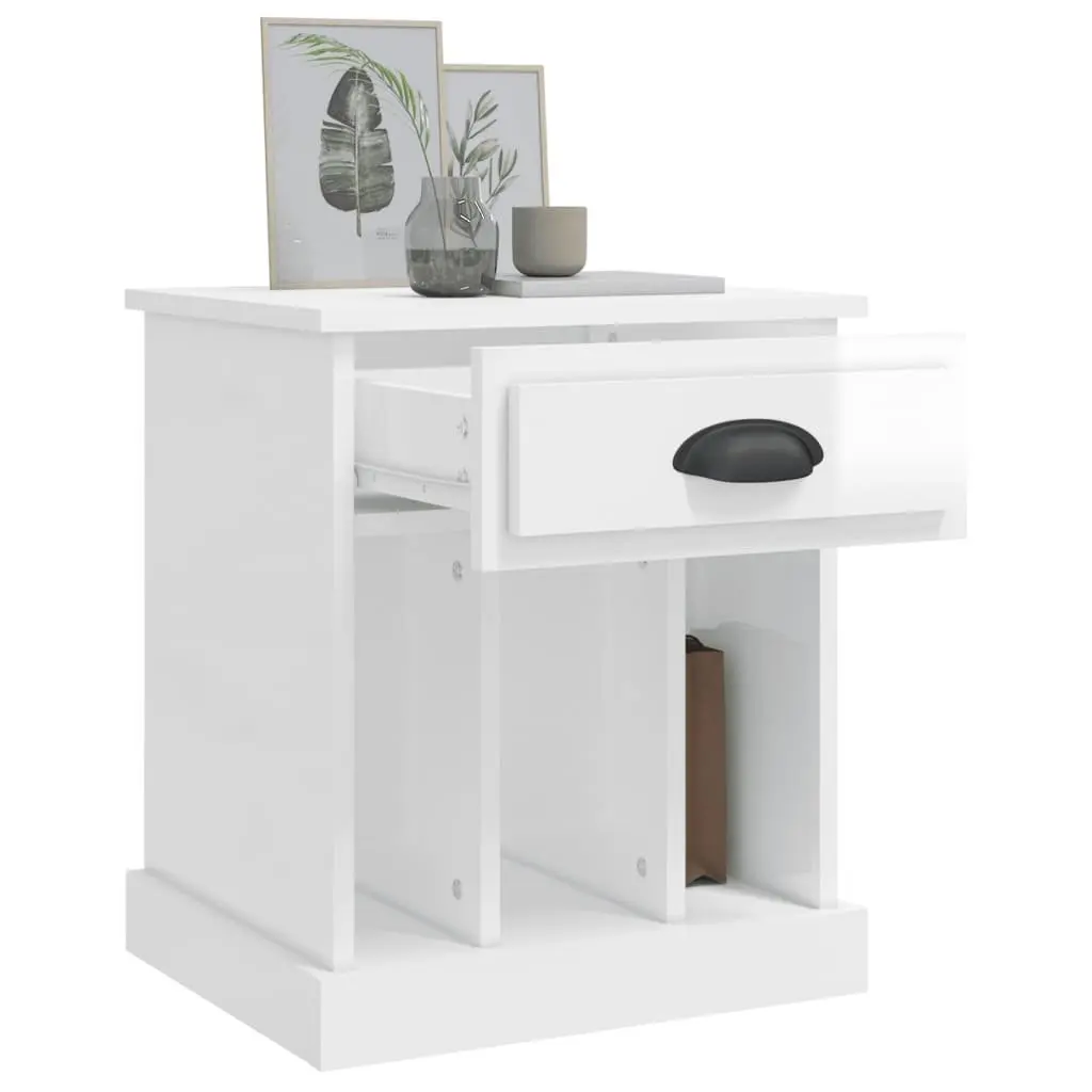 High Gloss White Bedside Cabinet with Storage Compartments