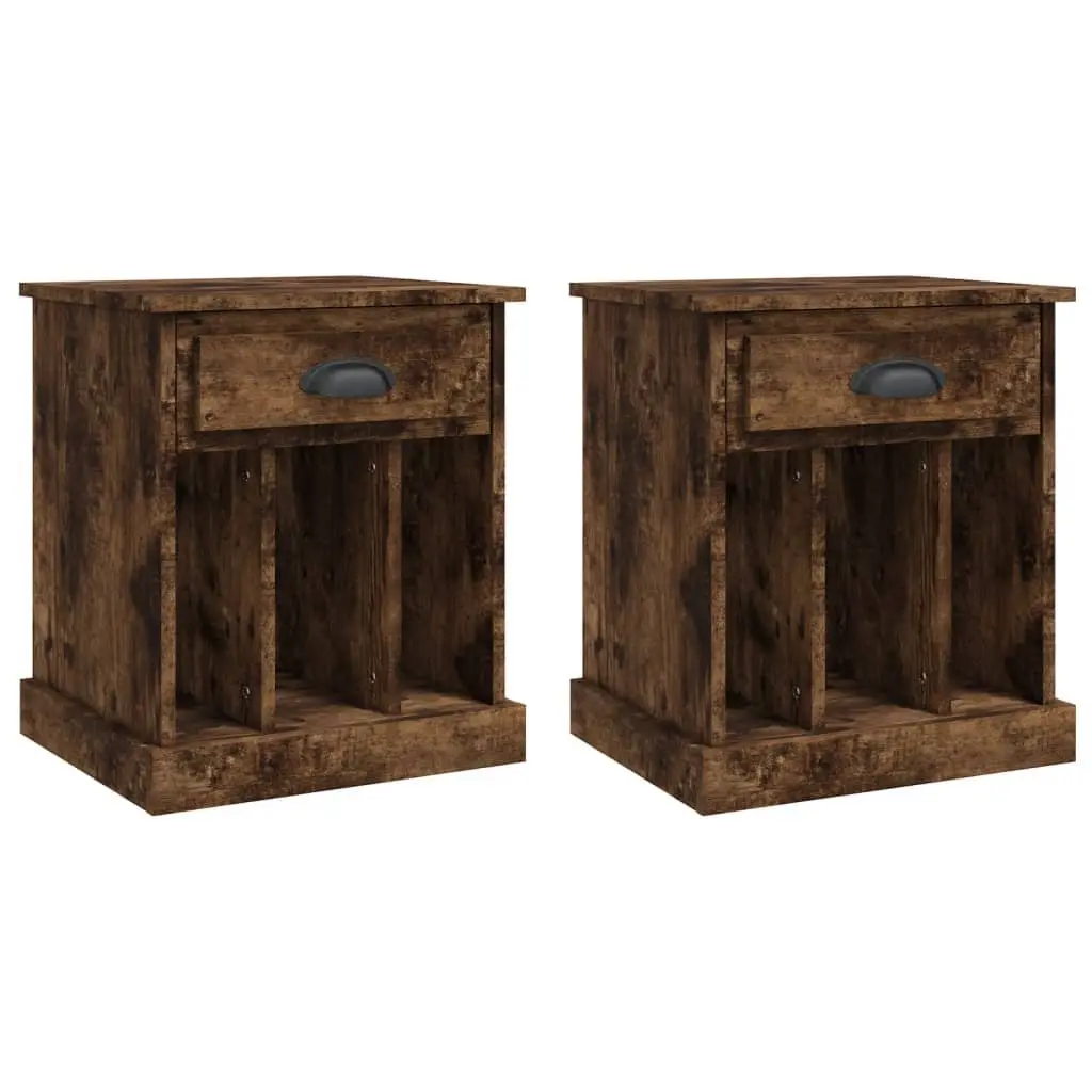 Bedside Cabinets 2 pcs Brown Drawer Storage Compartments Nightstand Side Table