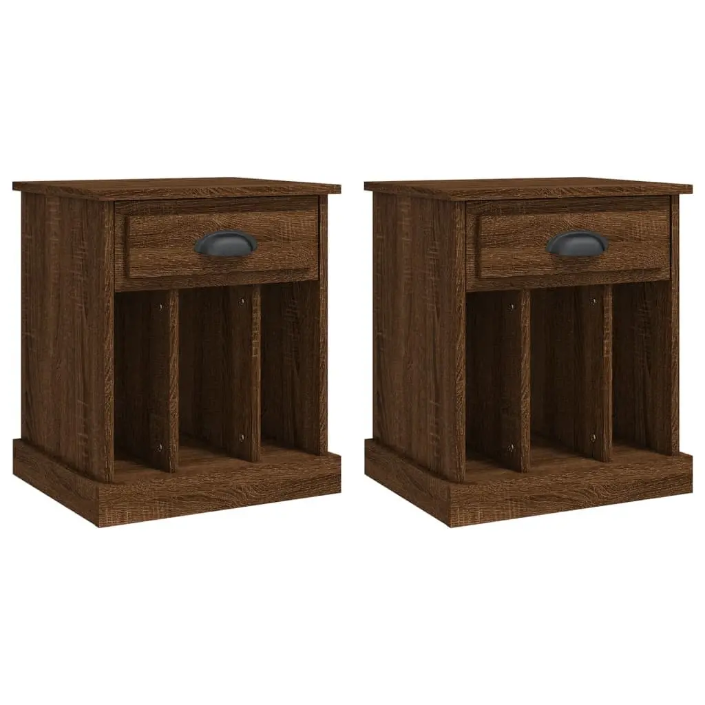 Brown Oak Bedside Cabinet with Storage Compartment