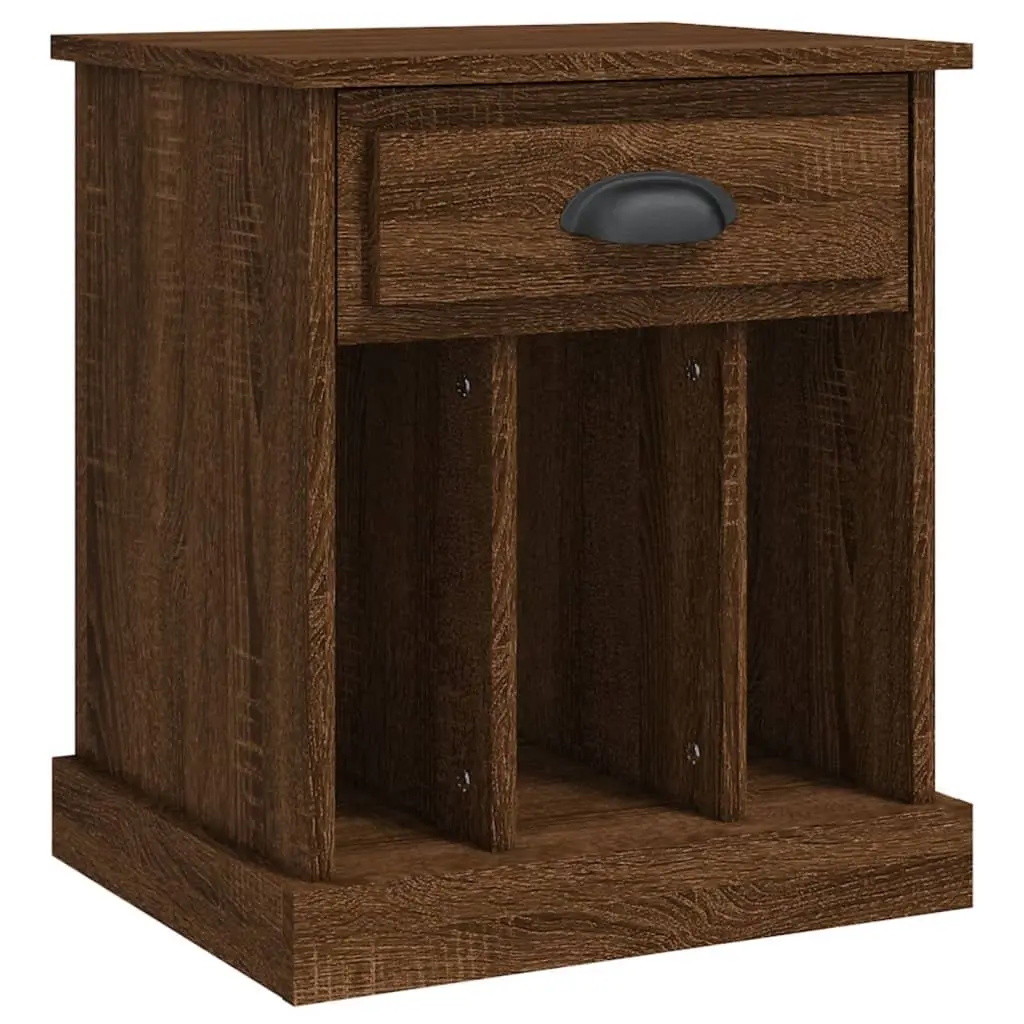 Brown Oak Bedside Cabinet with Storage Compartment