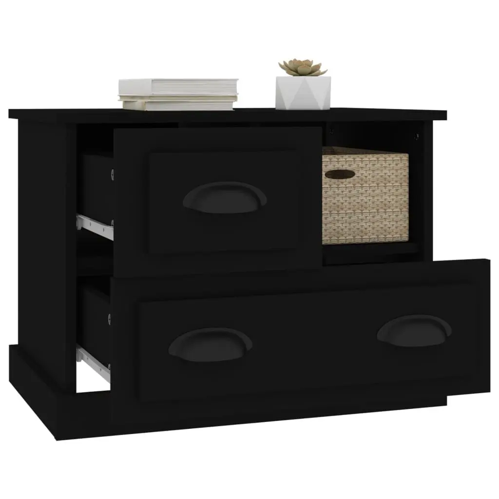 Black Bedside Cabinet with Storage Drawers