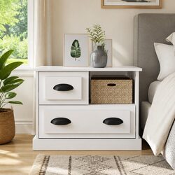 High Gloss White Bedside Cabinet with Drawers for Storage