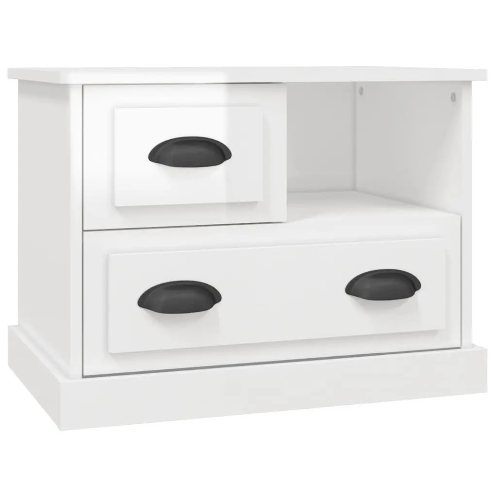 High Gloss White Bedside Cabinet with Drawers for Storage