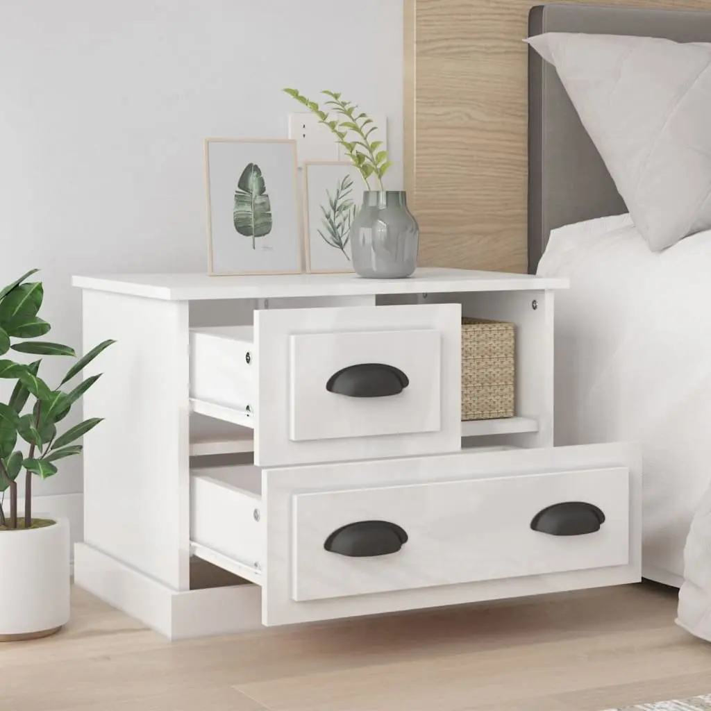 High Gloss White Bedside Cabinet with Drawers for Storage