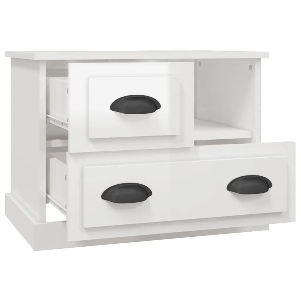 High Gloss White Bedside Cabinet with Drawers for Storage