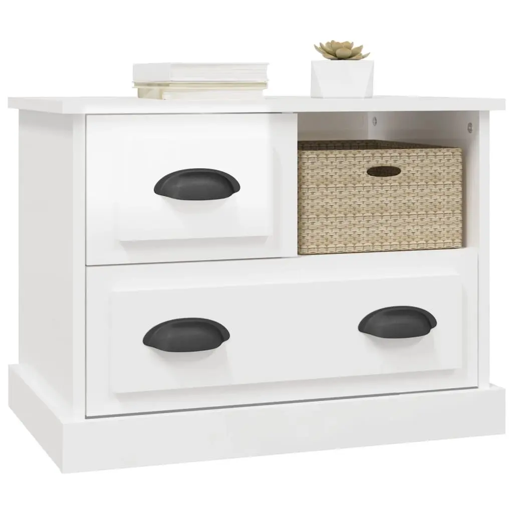 High Gloss White Bedside Cabinet with Drawers for Storage