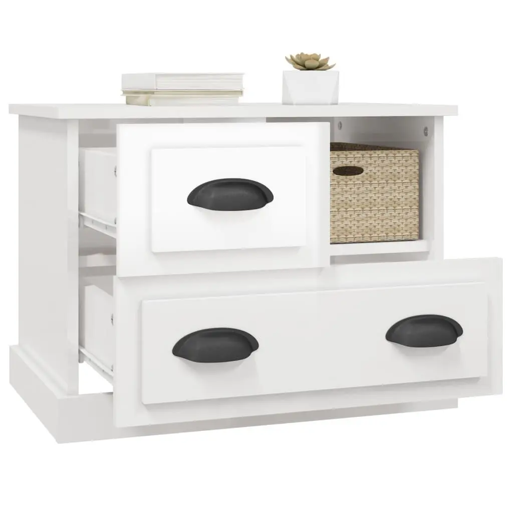 High Gloss White Bedside Cabinet with Drawers for Storage