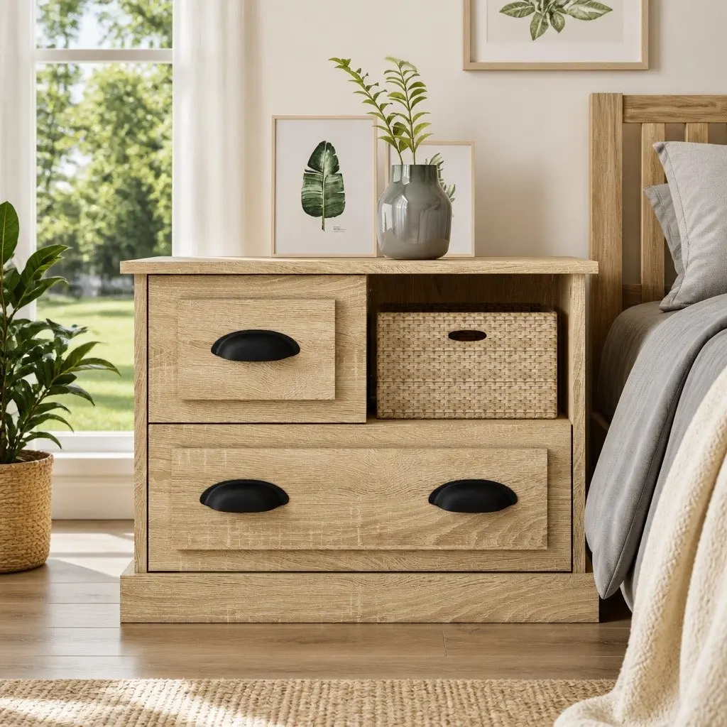 Brown Bedside Cabinet with Storage Drawers