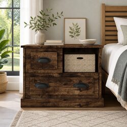 Elegant Brown Nightstand with Drawer Storage