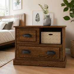 Brown Oak Bedside Cabinet 60x39x45 cm with Drawers