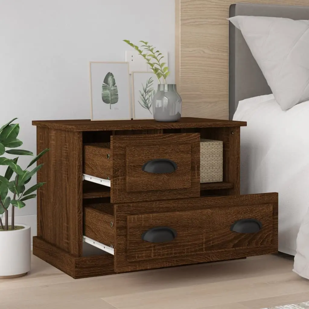 Bedside Cabinet Engineered Wood 60x39x45 cm Brown Oak