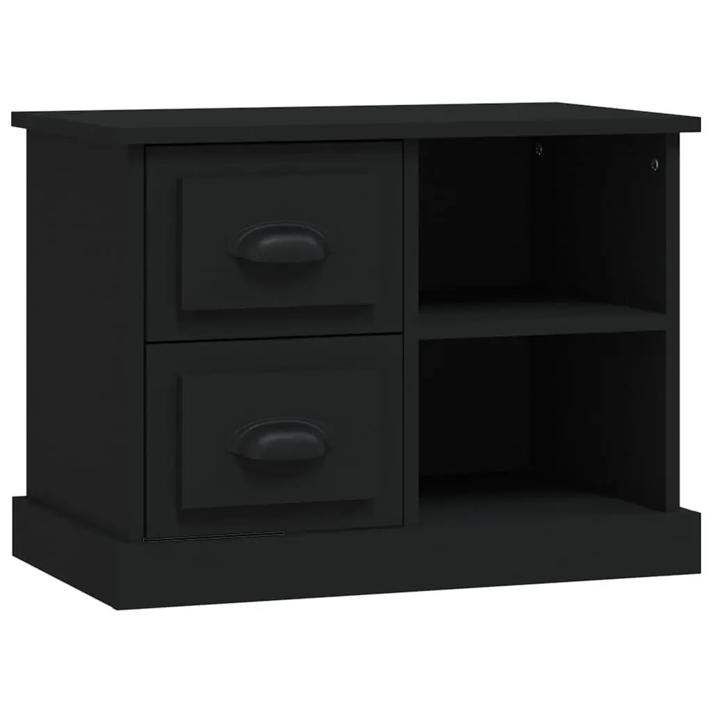 Black Engineered Wood Nightstand Table with Drawers