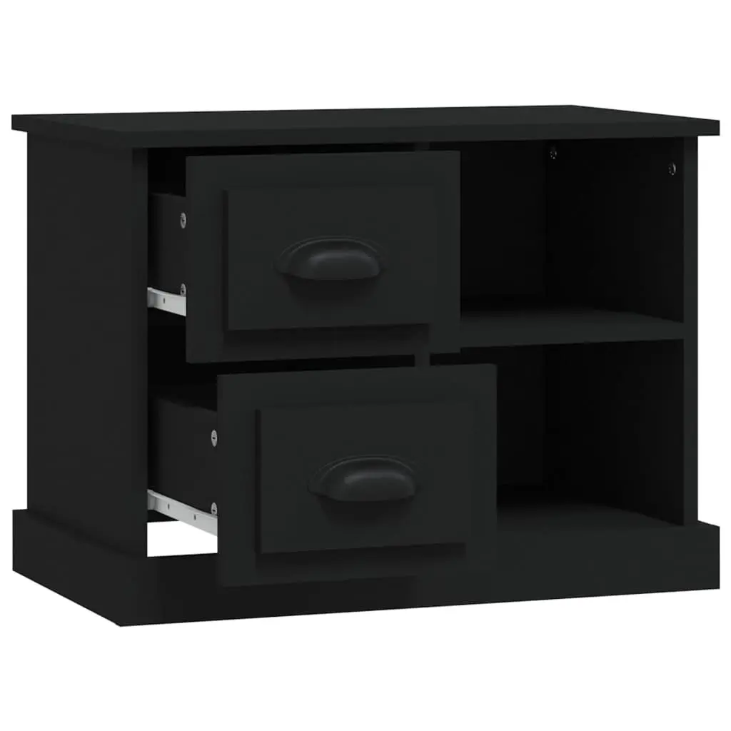 Black Engineered Wood Nightstand Table with Drawers