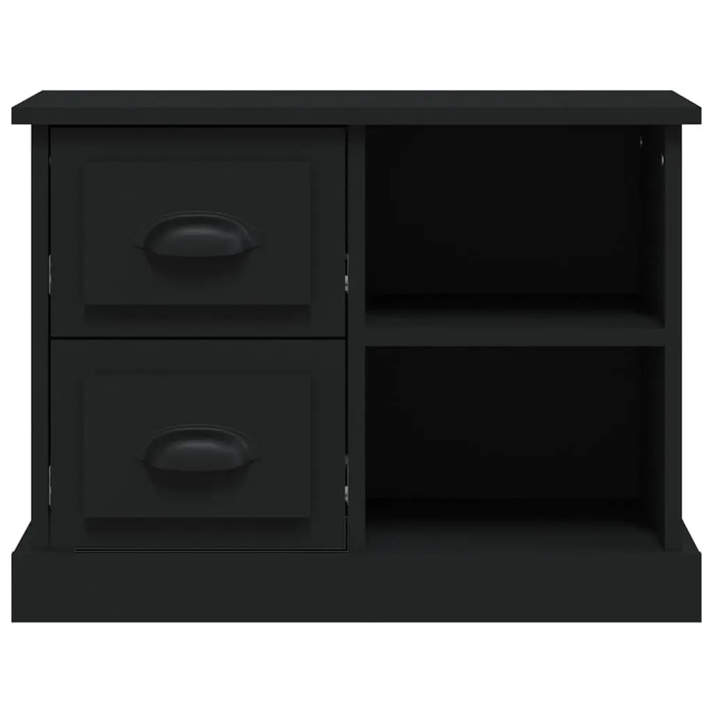 Black Engineered Wood Nightstand Table with Drawers
