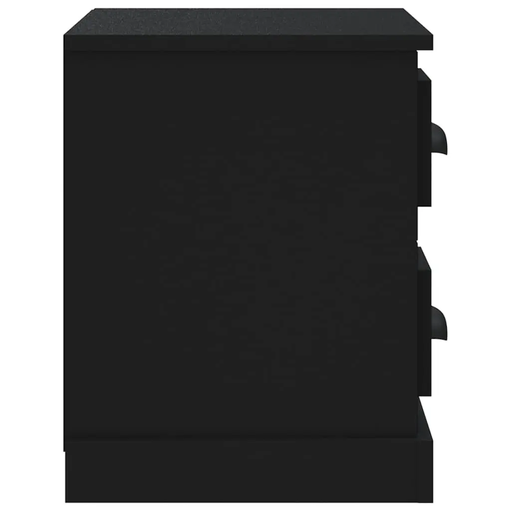 Black Engineered Wood Nightstand Table with Drawers
