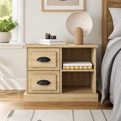 Elegant Brown Bedside Cabinet with 2 Drawers & Compartments