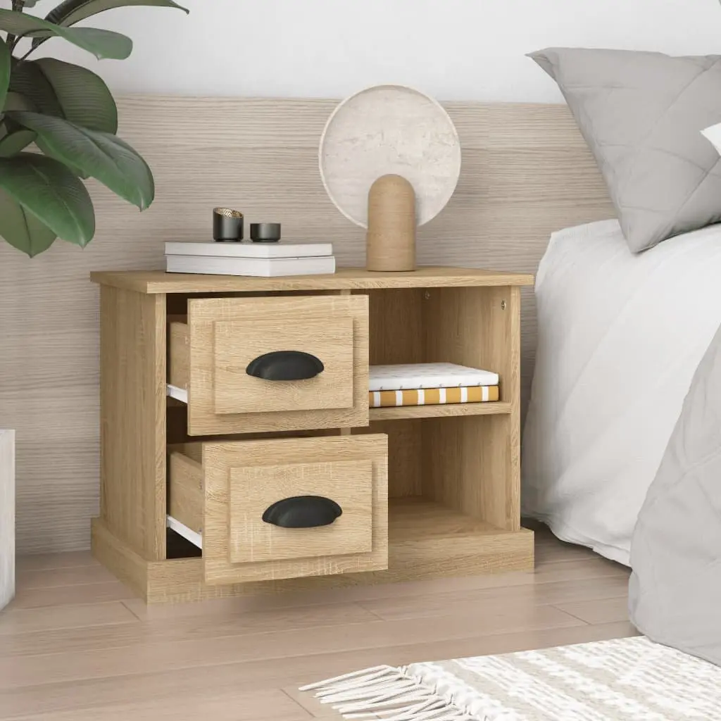 Bedside Cabinet Engineered Wood Brown 60 x 35.5 x 45 cm with 2 Drawers and 2 Compartments