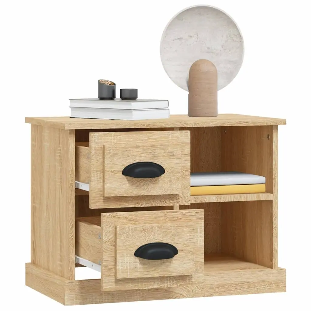 Bedside Cabinet Engineered Wood Brown 60 x 35.5 x 45 cm with 2 Drawers and 2 Compartments