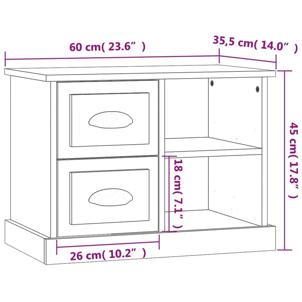 Bedside Cabinet Engineered Wood Brown 60 x 35.5 x 45 cm with 2 Drawers and 2 Compartments