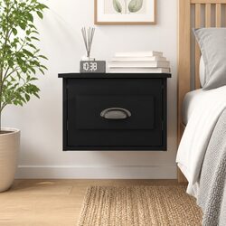 Wall-mounted Bedside Cabinet Black Floating Nightstand Drawer Storage