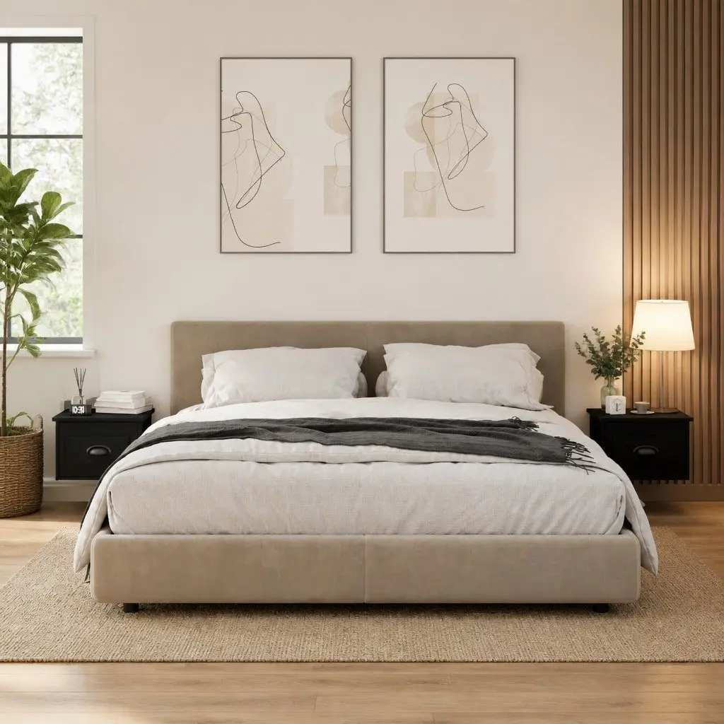 Black Floating Bedside Cabinets with Drawers