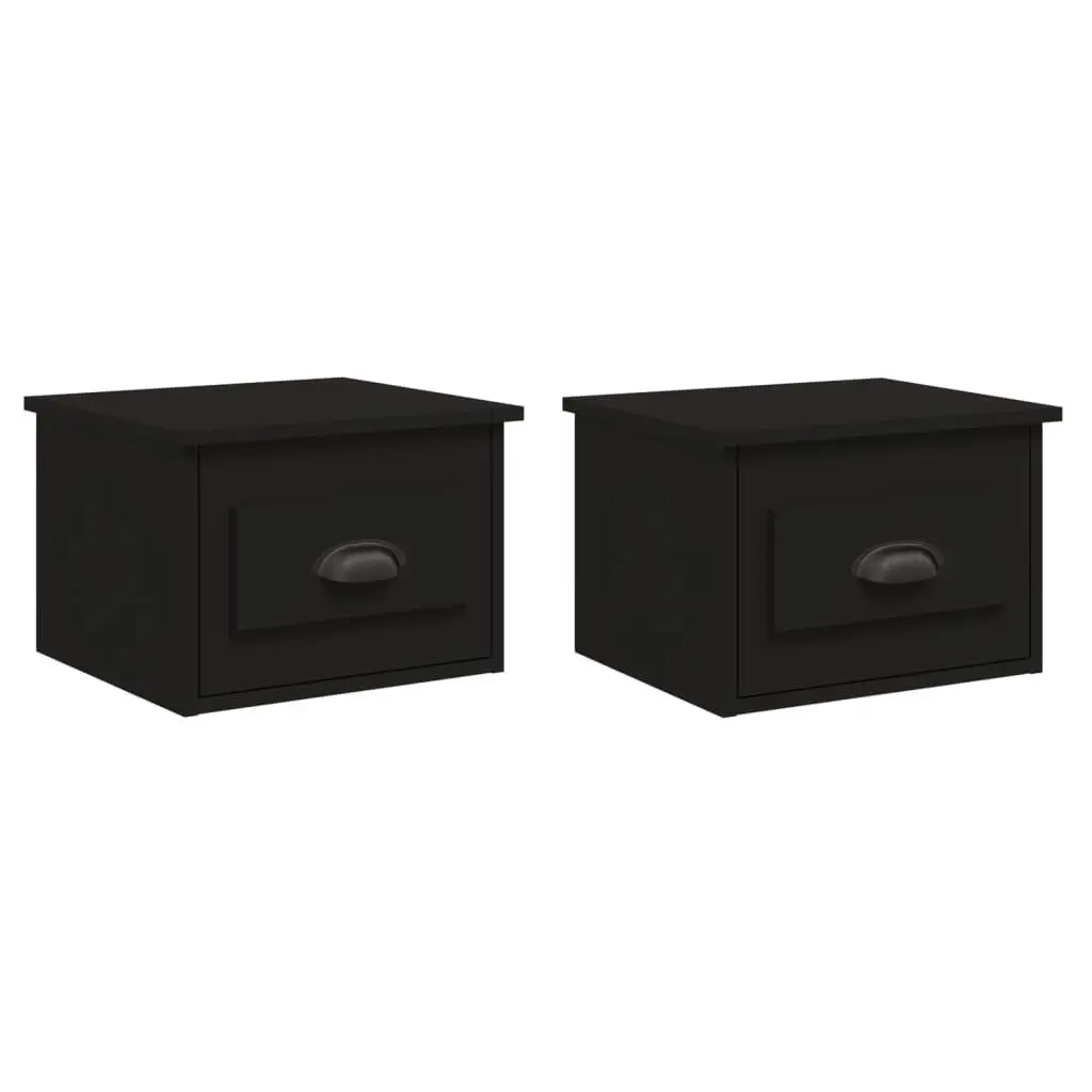 Black Floating Bedside Cabinets with Drawers