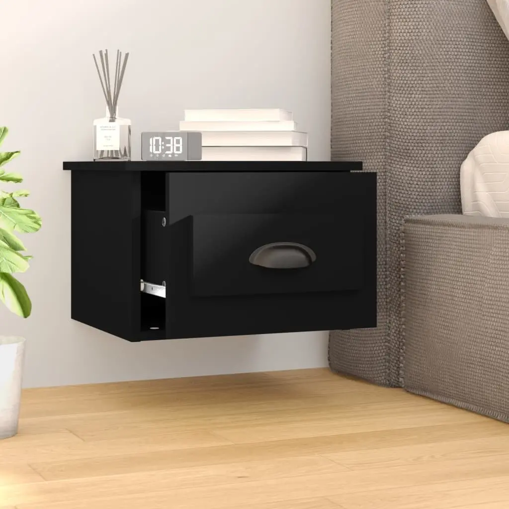 Black Floating Bedside Cabinets with Drawers