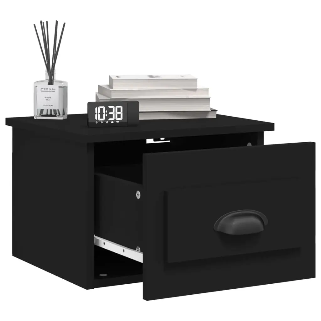 Black Floating Bedside Cabinets with Drawers