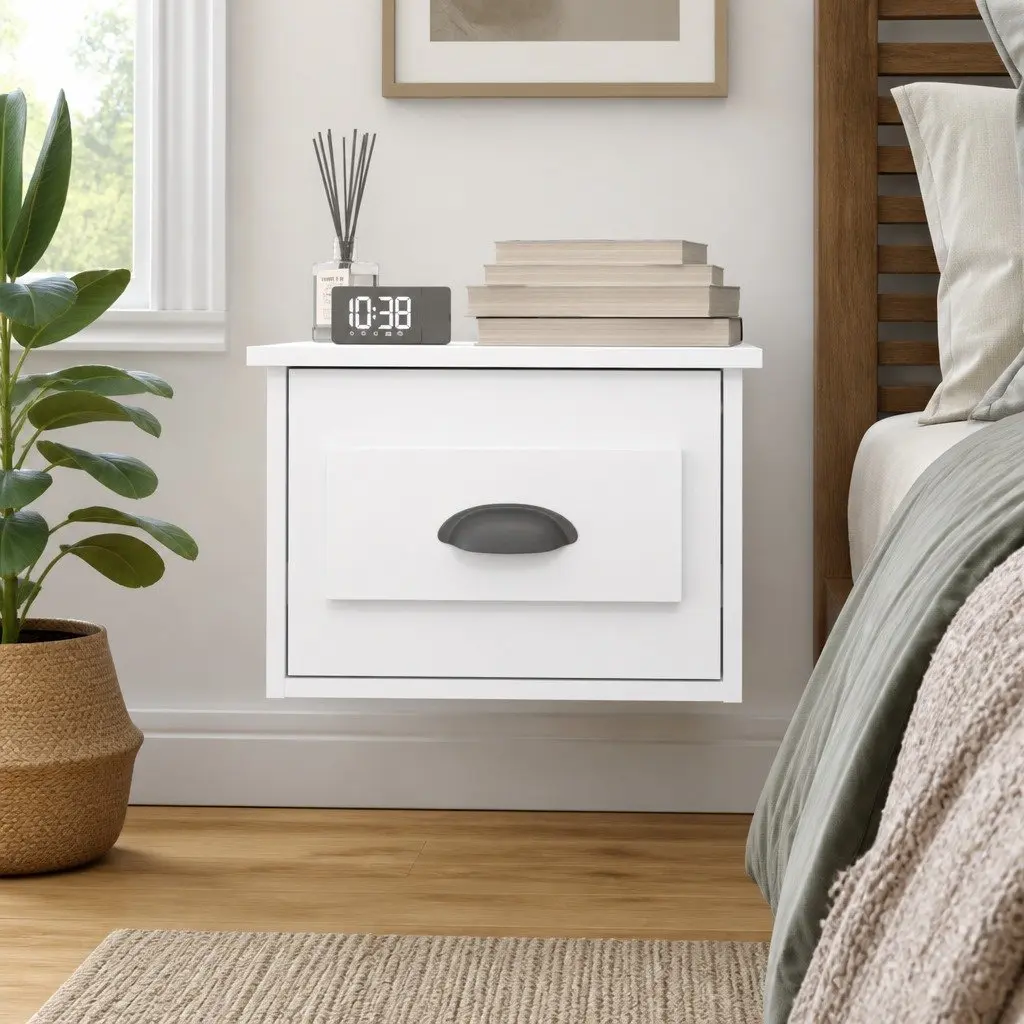 Wall-Mounted Bedside Cabinet in High Gloss White