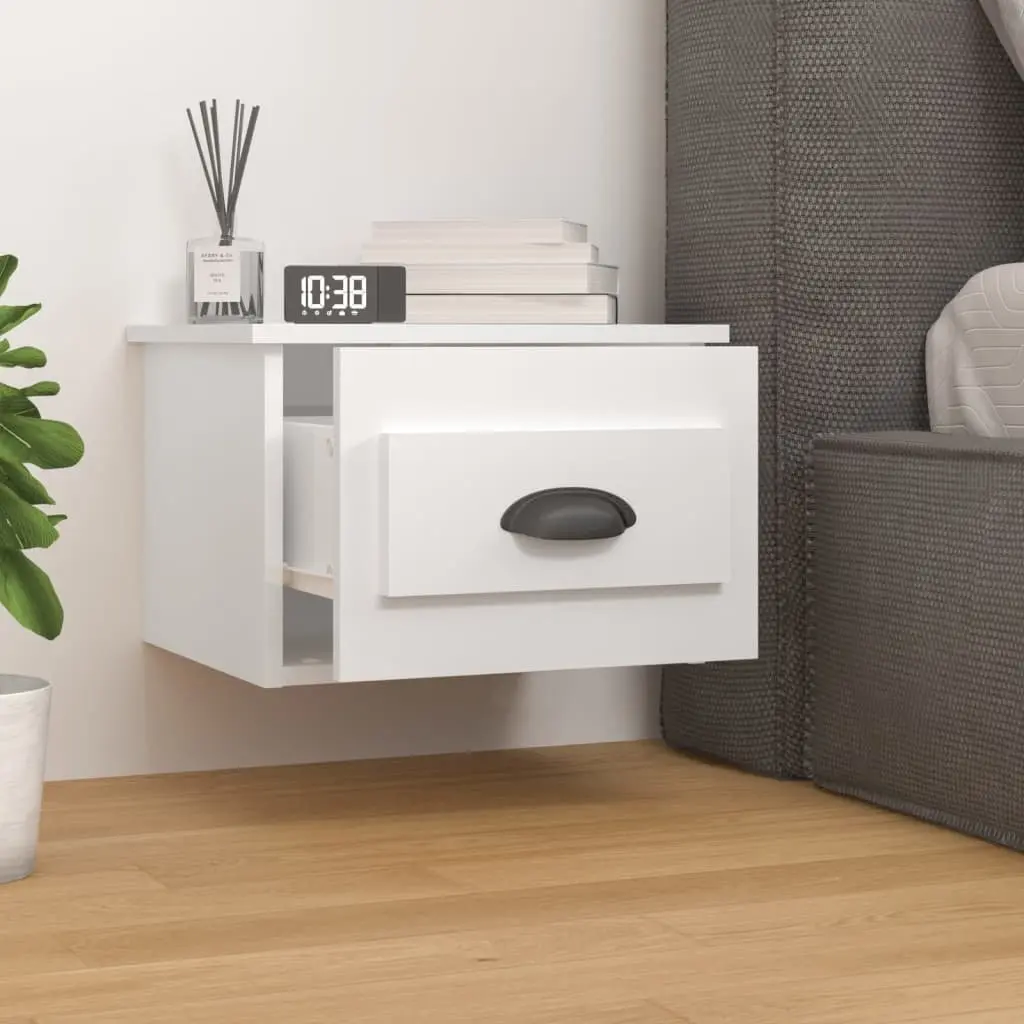 Wall-Mounted Bedside Cabinet in High Gloss White