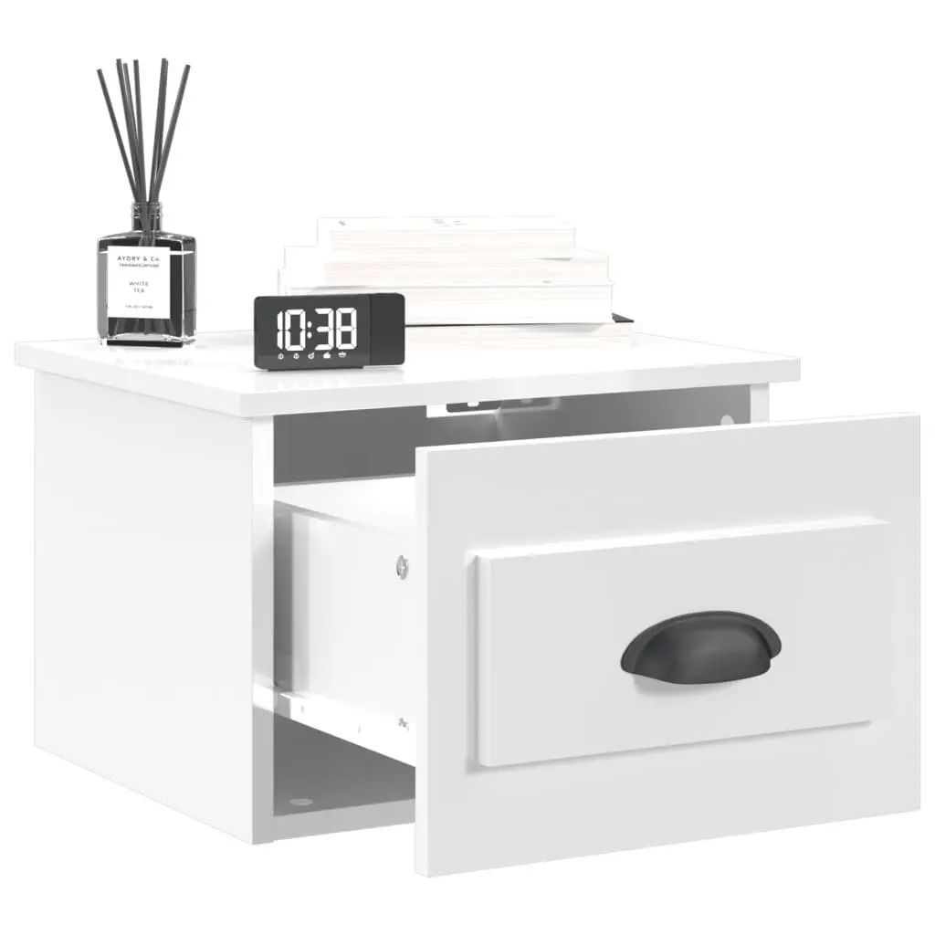 Wall-Mounted Bedside Cabinet in High Gloss White