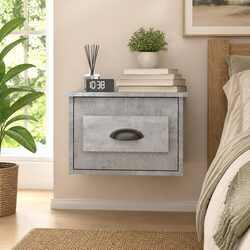 Stylish Wall-Mounted Grey Bedside Cabinet with Drawer