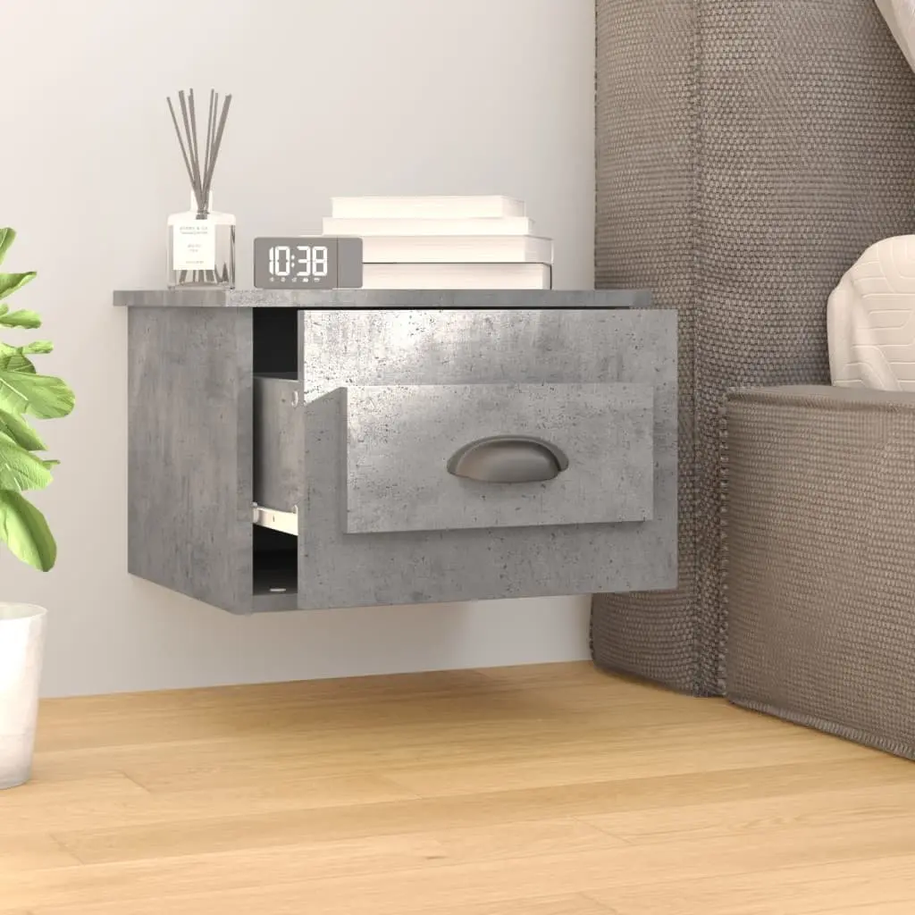 Wall-Mounted Grey Bedside Cabinet with Drawer