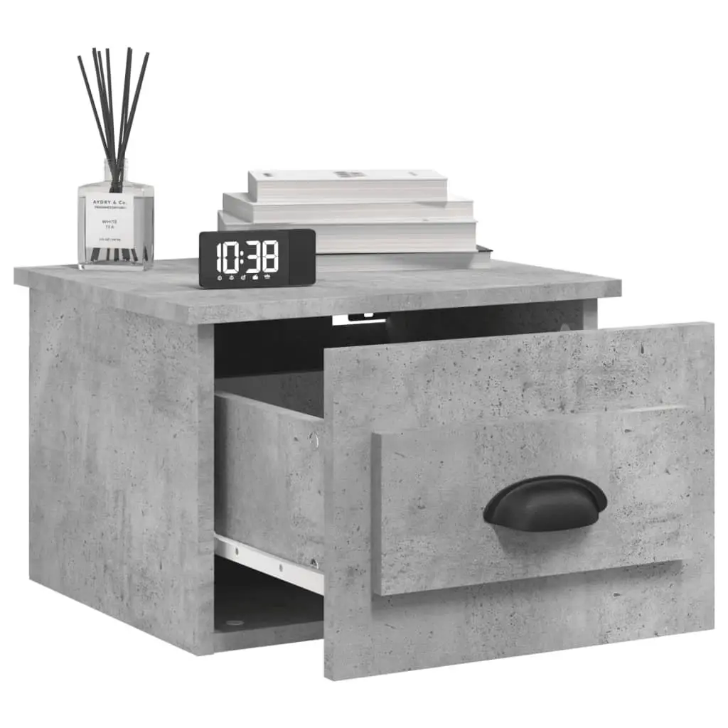 Wall-Mounted Grey Bedside Cabinet with Drawer