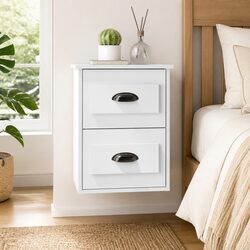 Stylish Wall-mounted Bedside Cabinet with 2 Drawers