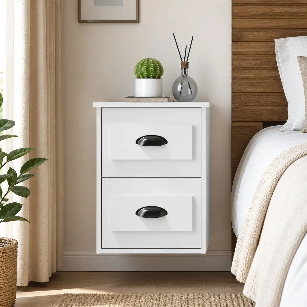 Wall-mounted Bedside Cabinet with 2 Drawers