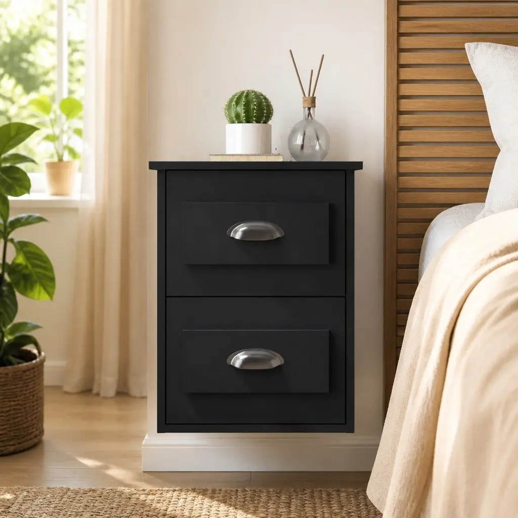 Black Wall-Mounted Bedside Cabinet 41.5x36x53cm