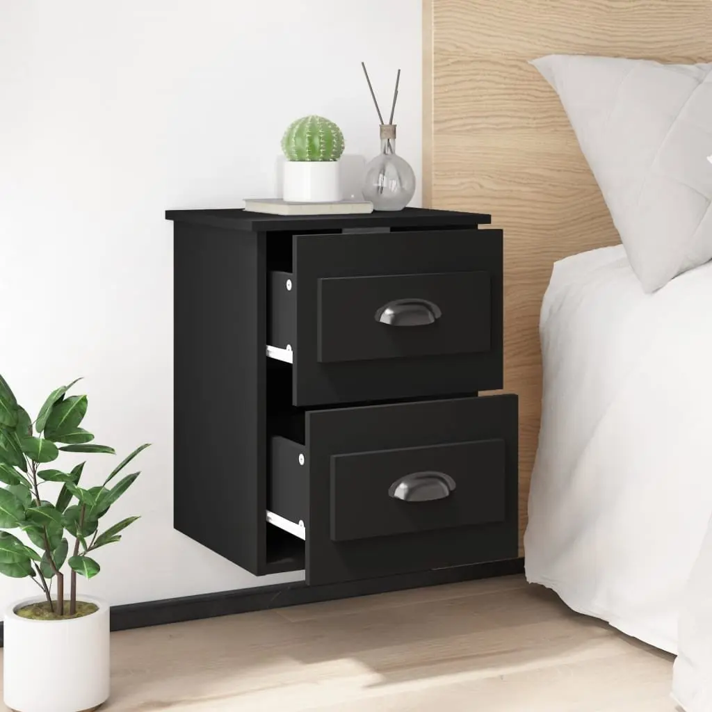 Black Wall-Mounted Bedside Cabinet 41.5x36x53cm