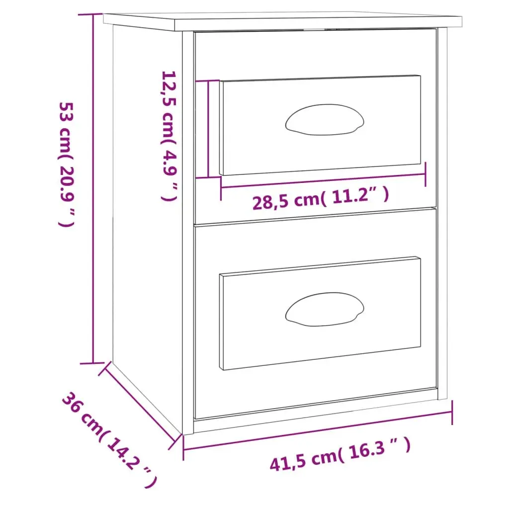 Black Wall-Mounted Bedside Cabinet 41.5x36x53cm