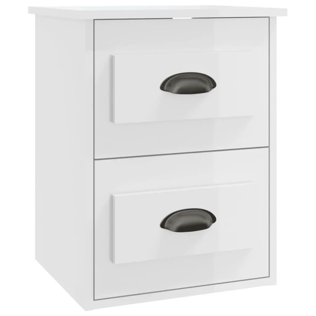 Floating White Bedside Cabinet with 2 Drawer Storage