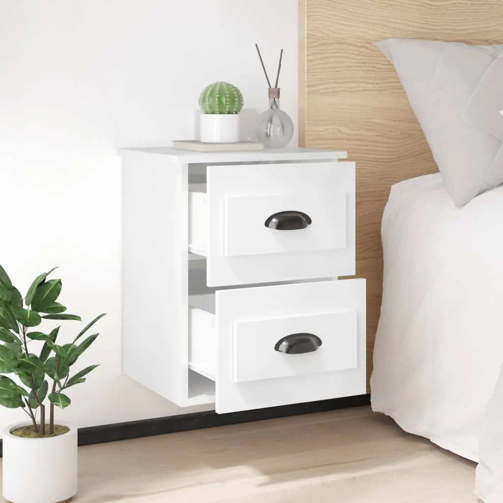 Floating White Bedside Cabinet with 2 Drawer Storage