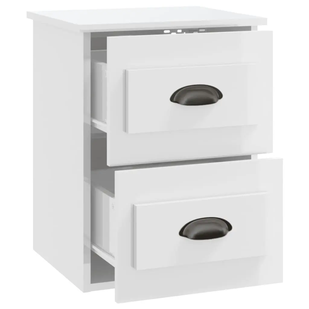 Floating White Bedside Cabinet with 2 Drawer Storage