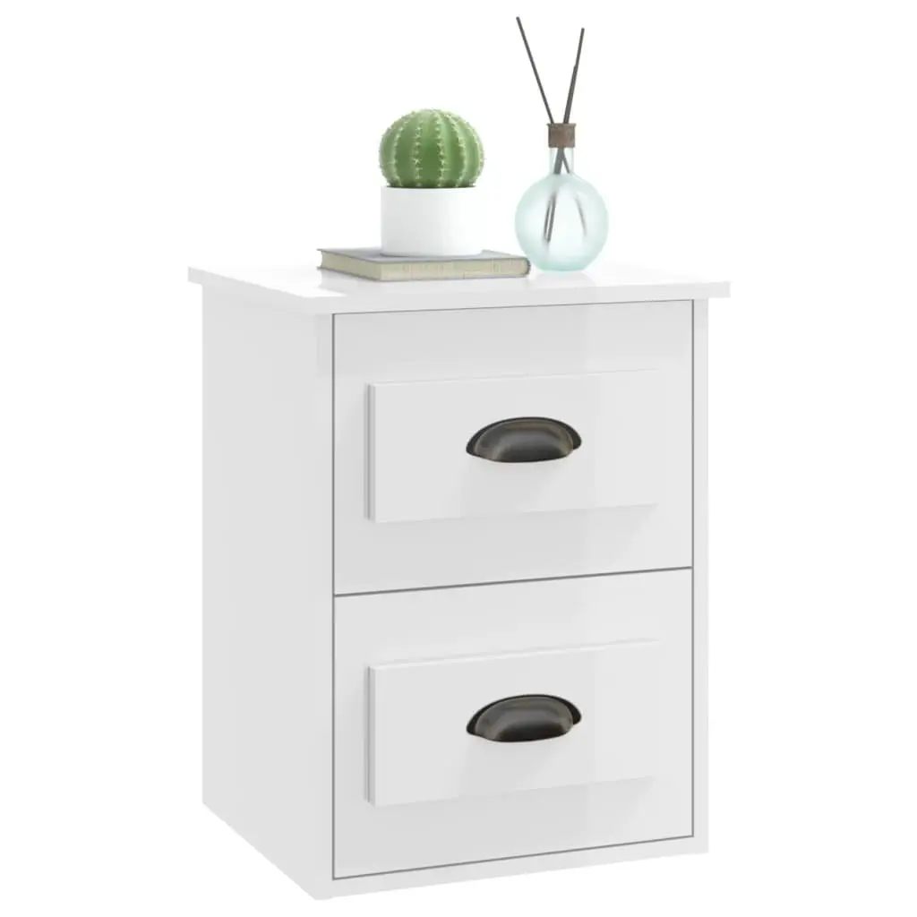 Floating White Bedside Cabinet with 2 Drawer Storage
