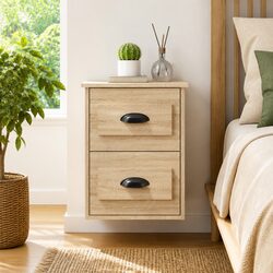 Brown Floating Wall-mounted Bedside Cabinet with 2 Drawers